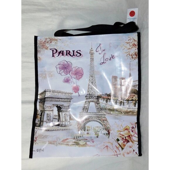 Paris Themed Reusable Tote Bag With Eiffel Tower Print - Picture 5 of 13
